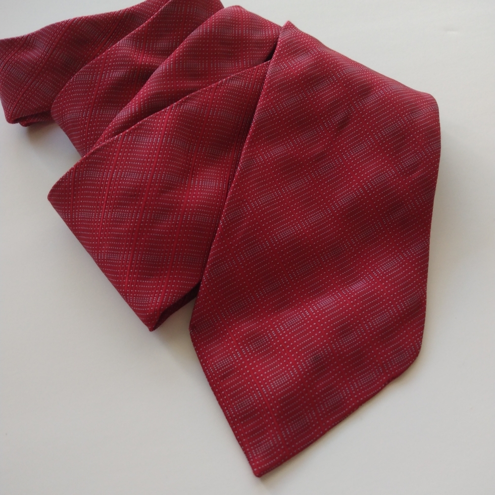 Red two-tone checkered Silk Tie Necktie Vintage Menswear Office Formalwear suit